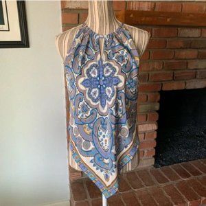 Robert Graham Clarissa Printed Silk Halter Top Blue Handkerchief Sz L